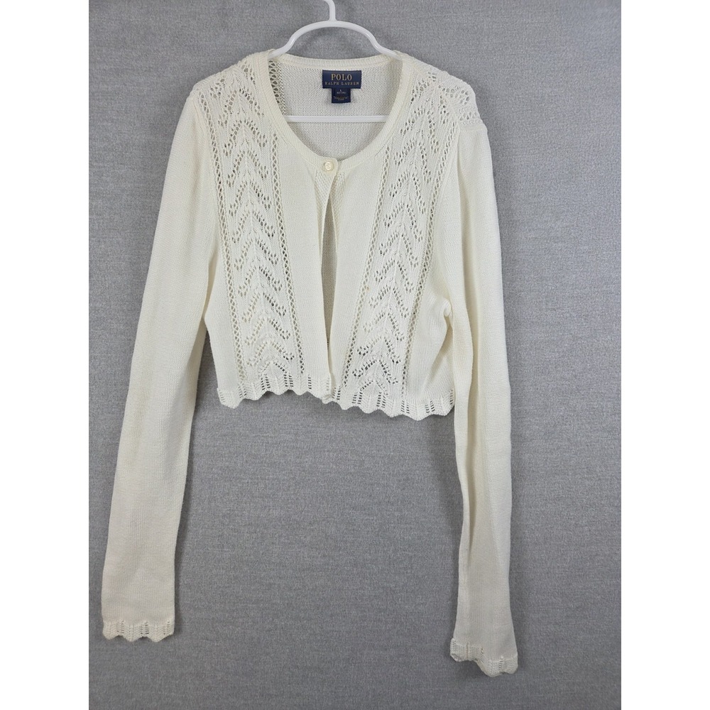 Polo Ralph Lauren Knit Cropped Cardigan Girls L 12-14 Open Lace Crochet Boho